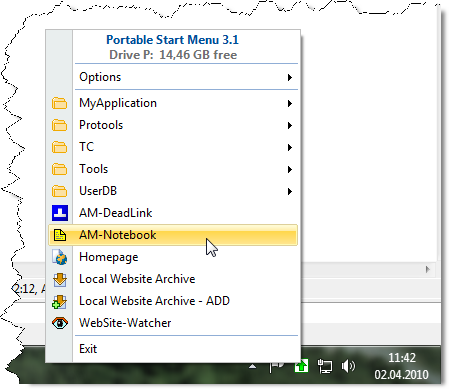 Simple start menu application for USB sticks and local PCs